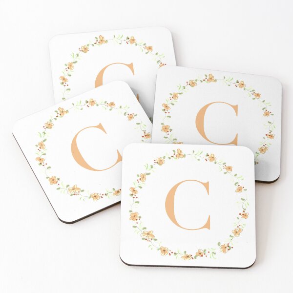 Item preview, Letter C monogram peach colored flowers and leaves designed and sold by Createlikeamom.