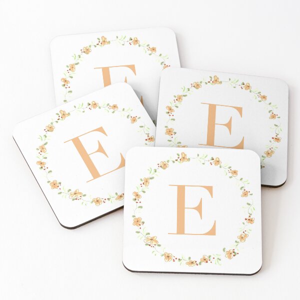 Item preview, Letter E monogram peach colored flowers and leaves designed and sold by Createlikeamom.