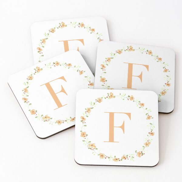 Item preview, Letter F monogram peach colored flowers and leaves designed and sold by Createlikeamom.