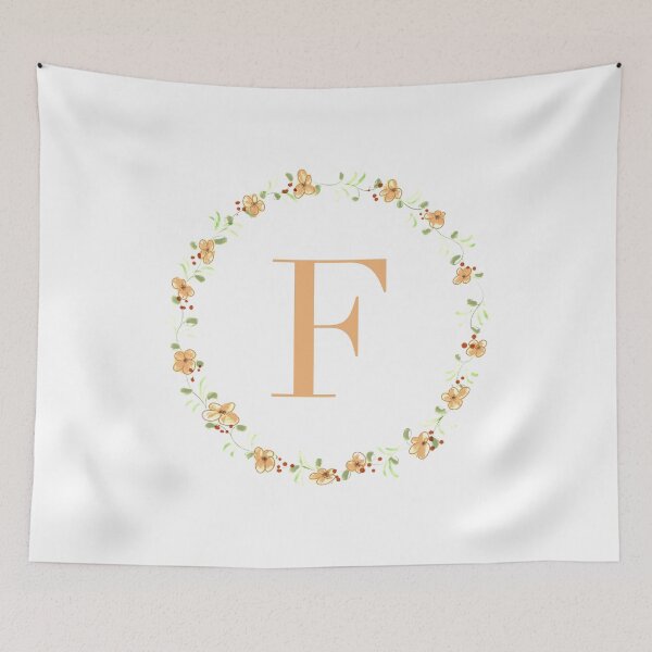Item preview, Letter F monogram peach colored flowers and leaves designed and sold by Createlikeamom.