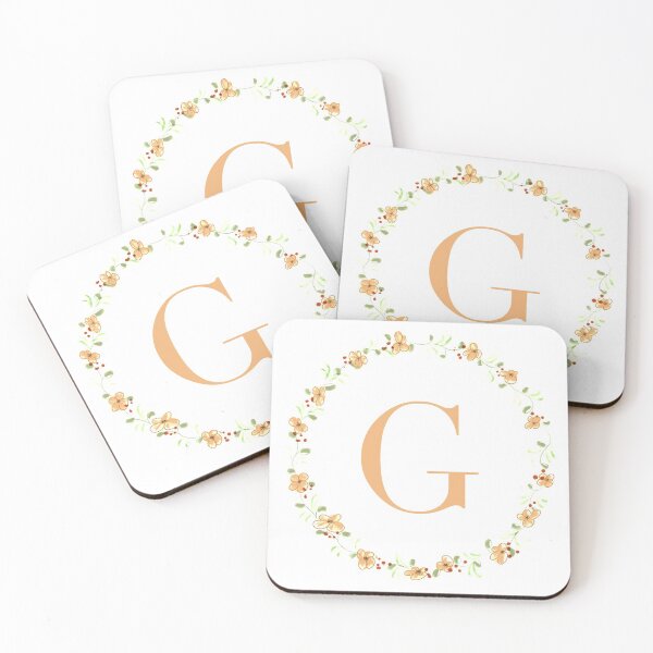 Item preview, Letter G monogram peach colored flowers and leaves designed and sold by Createlikeamom.