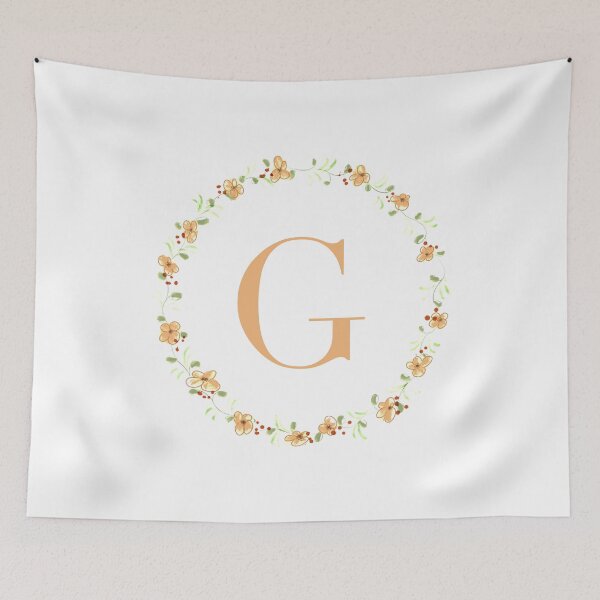 Item preview, Letter G monogram peach colored flowers and leaves designed and sold by Createlikeamom.