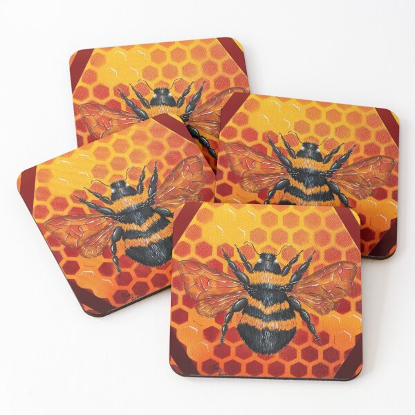 Item preview, Bumble bee with open wings and ombre honeycomb background. designed and sold by MLorainArt.