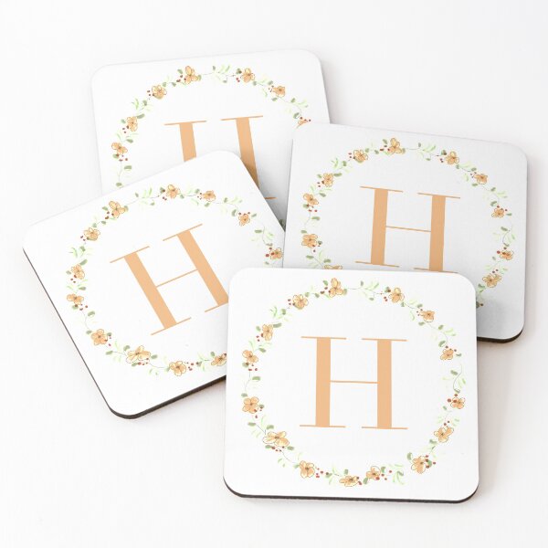 Item preview, Letter H monogram peach colored flowers and leaves designed and sold by Createlikeamom.