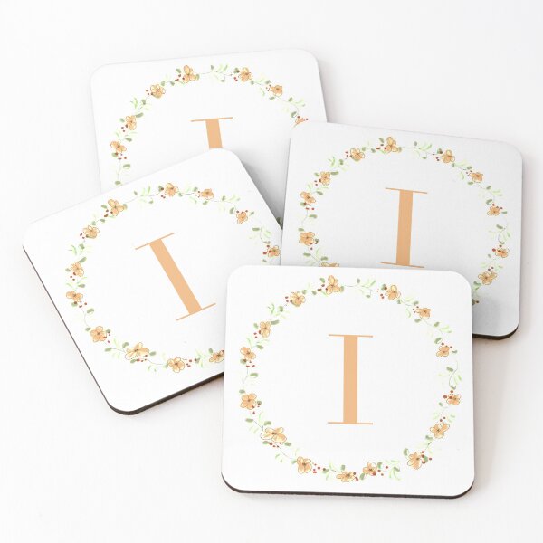 Item preview, Letter I monogram peach colored flowers and leaves designed and sold by Createlikeamom.