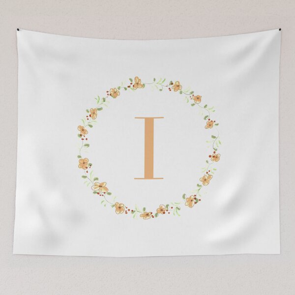 Item preview, Letter I monogram peach colored flowers and leaves designed and sold by Createlikeamom.