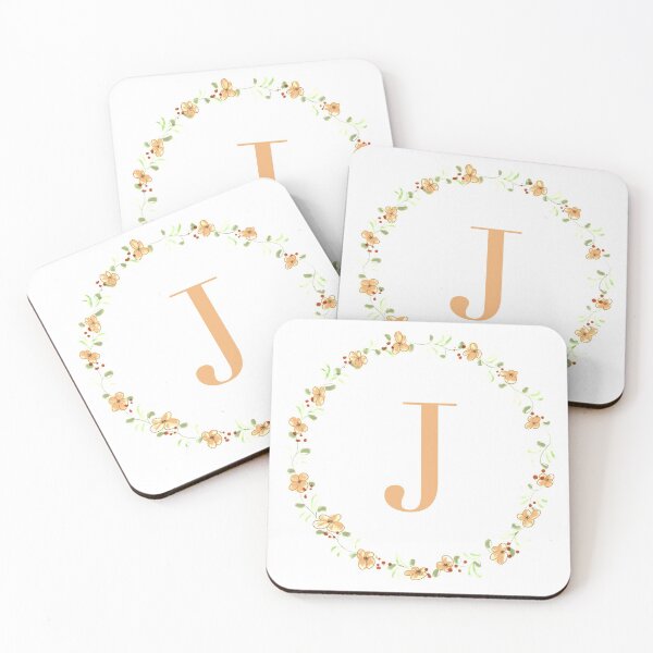 Item preview, Letter J monogram peach colored flowers and leaves designed and sold by Createlikeamom.