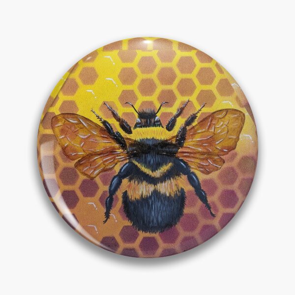 Item preview, Bumble bee with open wings and pink and purple ombre background honeycombs designed and sold by MLorainArt.