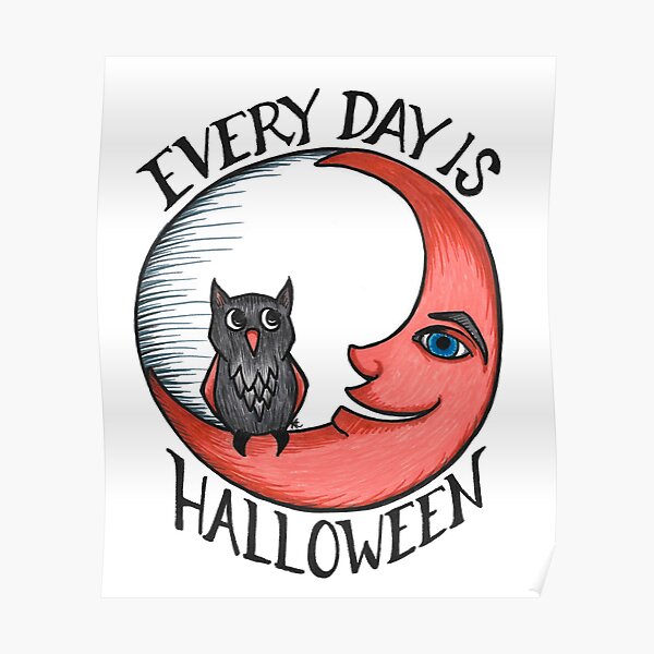 Owl and Crescent Moon - Every Day Is Halloween Poster