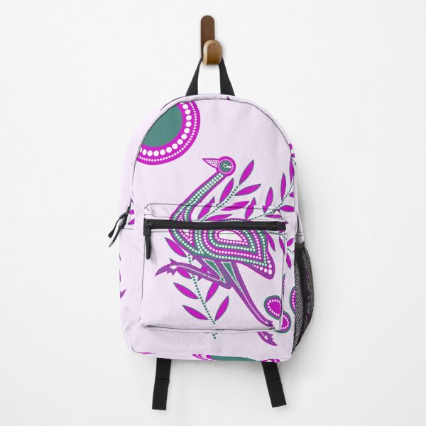 Emu Aboriginal Dots Painting Tribal  Art in Pink-Green Backpack