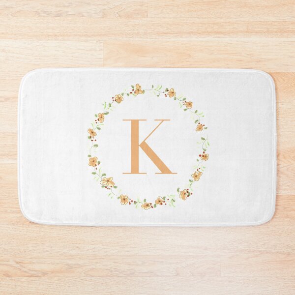 Item preview, Letter K monogram peach colored flowers and leaves designed and sold by Createlikeamom.