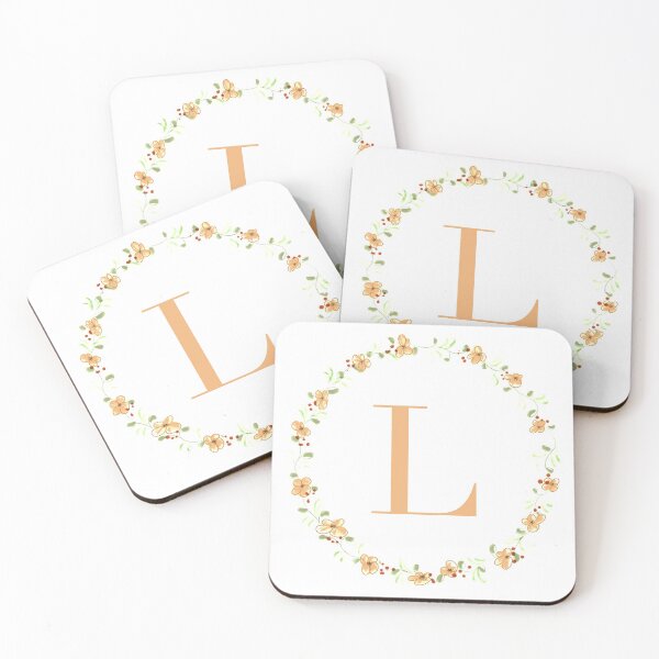 Item preview, Letter L monogram peach colored flowers and leaves designed and sold by Createlikeamom.