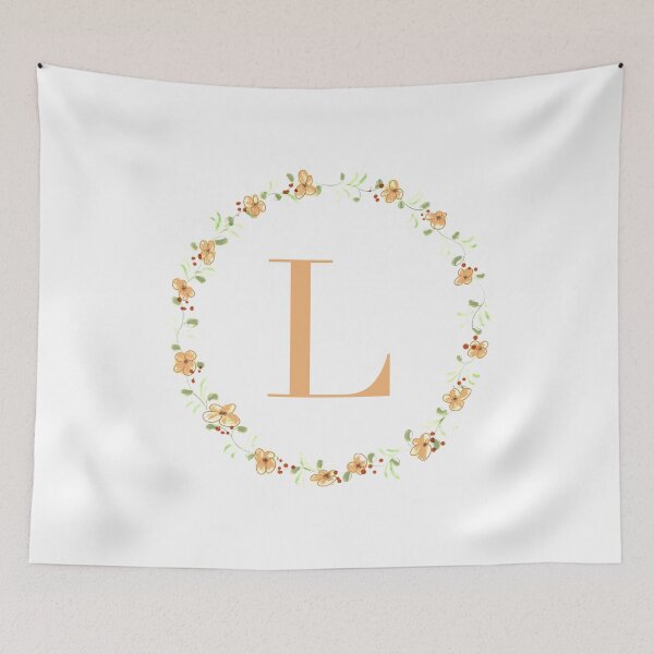 Item preview, Letter L monogram peach colored flowers and leaves designed and sold by Createlikeamom.