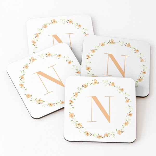 Item preview, Letter N monogram peach colored flowers and leaves designed and sold by Createlikeamom.