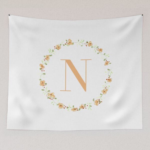 Item preview, Letter N monogram peach colored flowers and leaves designed and sold by Createlikeamom.