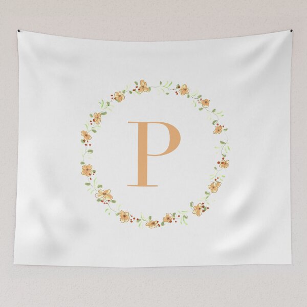 Item preview, Letter P monogram peach colored flowers and leaves designed and sold by Createlikeamom.