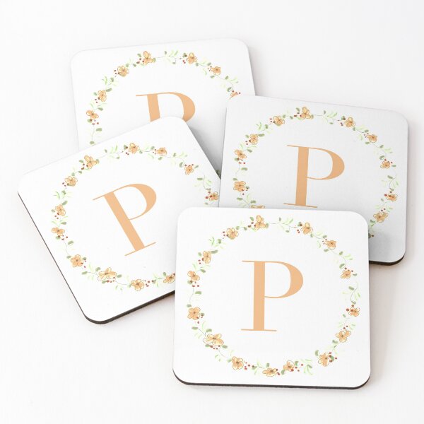 Item preview, Letter P monogram peach colored flowers and leaves designed and sold by Createlikeamom.