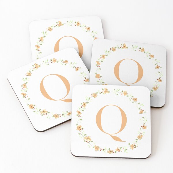 Item preview, Letter Q monogram peach colored flowers and leaves designed and sold by Createlikeamom.