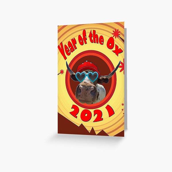 Item preview, Year of the Ox with Red Hat and Heart Shaped Sunglasses designed and sold by AliCatOriginals.