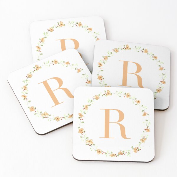 Item preview, Letter R monogram peach colored flowers and leaves designed and sold by Createlikeamom.