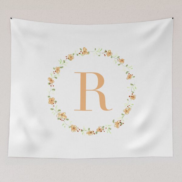 Item preview, Letter R monogram peach colored flowers and leaves designed and sold by Createlikeamom.