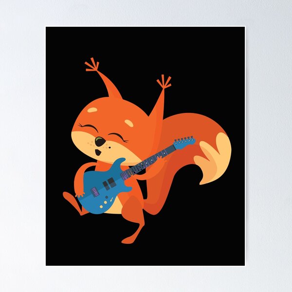 Aperçu de l'œuvre écureuil roux jouant de la guitare, cadeau écureuil jouant de la guitare, écureuil roux drôle, écureuil roux américain mignon créée et vendue par HananDesign13.