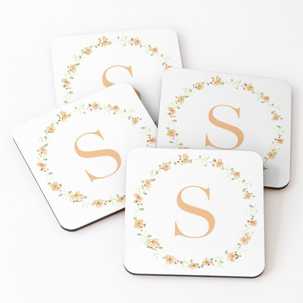 Item preview, Letter S monogram peach colored flowers and leaves designed and sold by Createlikeamom.