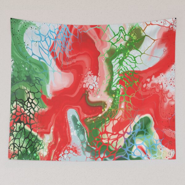 Item preview, Christmas Holly, digital fluid pour with cells designed and sold by MayGreenAbgrall.