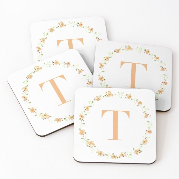 Item preview, Letter T monogram peach colored flowers and leaves designed and sold by Createlikeamom.