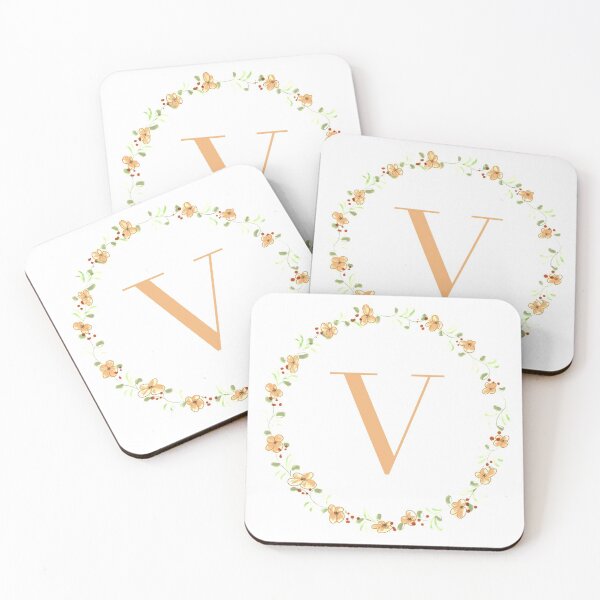 Item preview, Letter V monogram peach colored flowers and leaves designed and sold by Createlikeamom.
