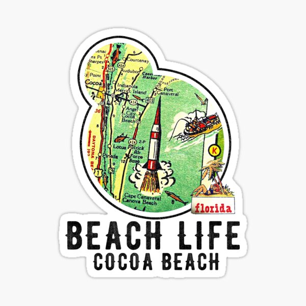Vista previa del artículo con la obra «Mapa antiguo de la playa Cocoa Beach de Florida en estilo vintage: vida en la playa de Cabo Cañaveral, Merritt Island», diseñado y vendido por kieljo.
