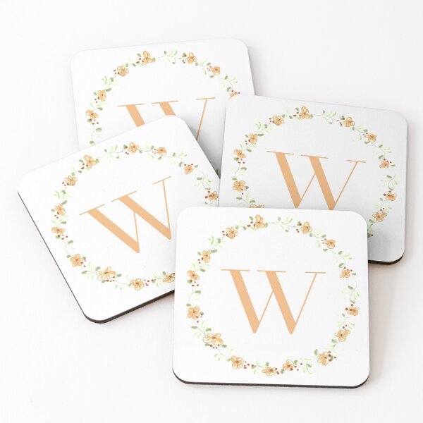 Item preview, Letter W monogram peach colored flowers and leaves designed and sold by Createlikeamom.