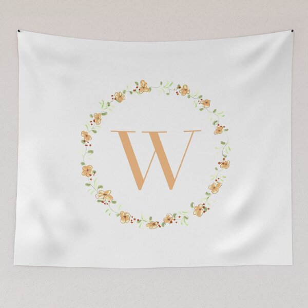 Item preview, Letter W monogram peach colored flowers and leaves designed and sold by Createlikeamom.
