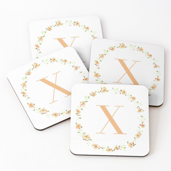 Item preview, Letter X monogram peach colored flowers and leaves designed and sold by Createlikeamom.