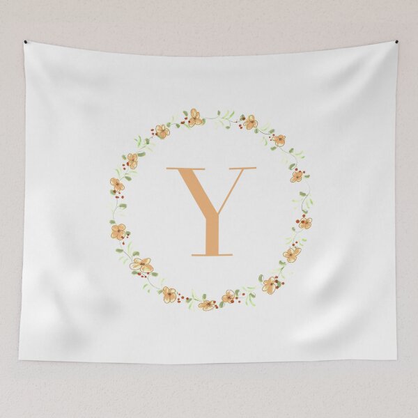 Item preview, Letter Y monogram peach colored flowers and leaves designed and sold by Createlikeamom.