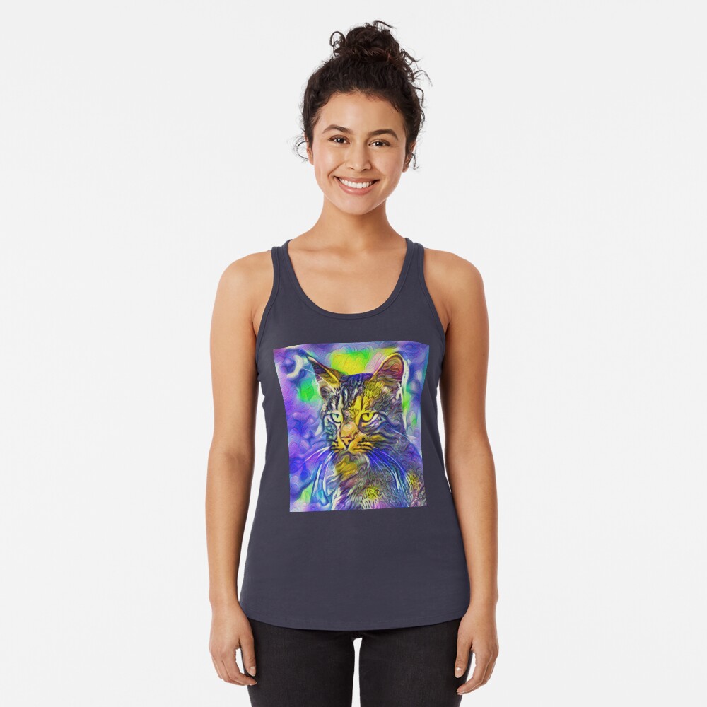 Artificial neural style iris flower cat Racerback Tank Top