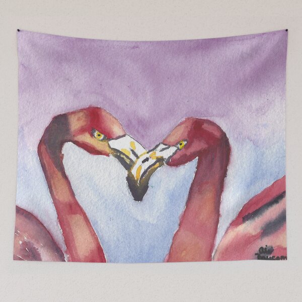 Item preview, Enchanted Watercolor Painting of Two Flamingoes in Love designed and sold by AliCatOriginals.