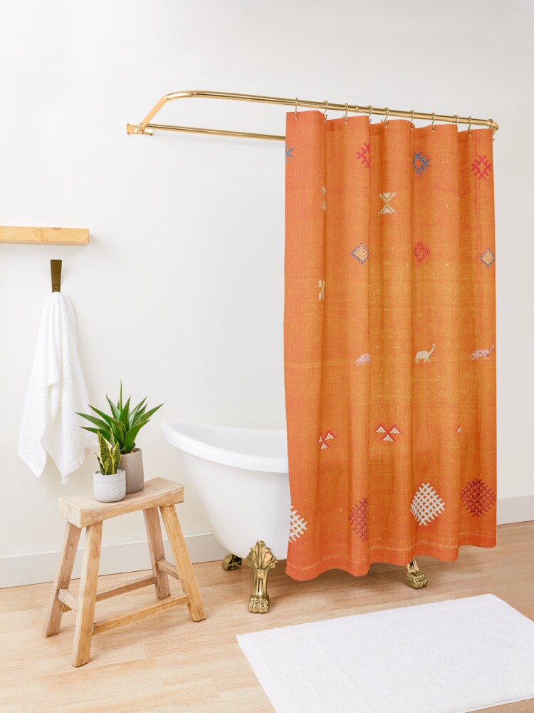 Alternate view of Orange Bohemian Oriental Traditional Berber Moroccan Style Shower Curtain