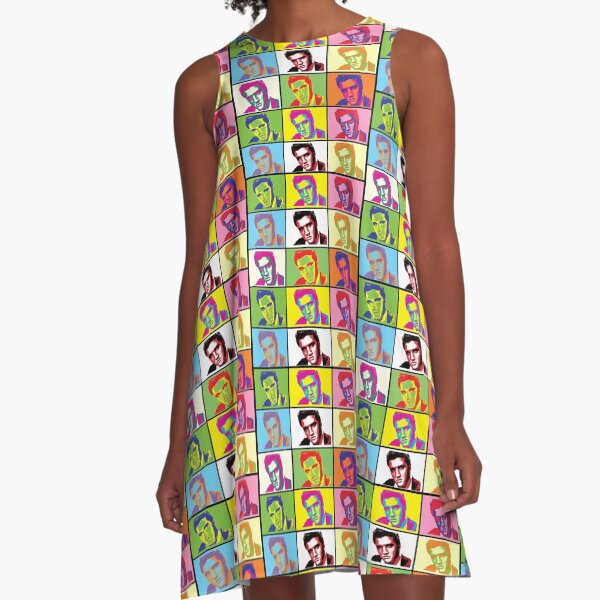 Elvis Presley rock and roll king Andy Warhol pop art Style Portraits Seamless Wallpaper A-Line Dress