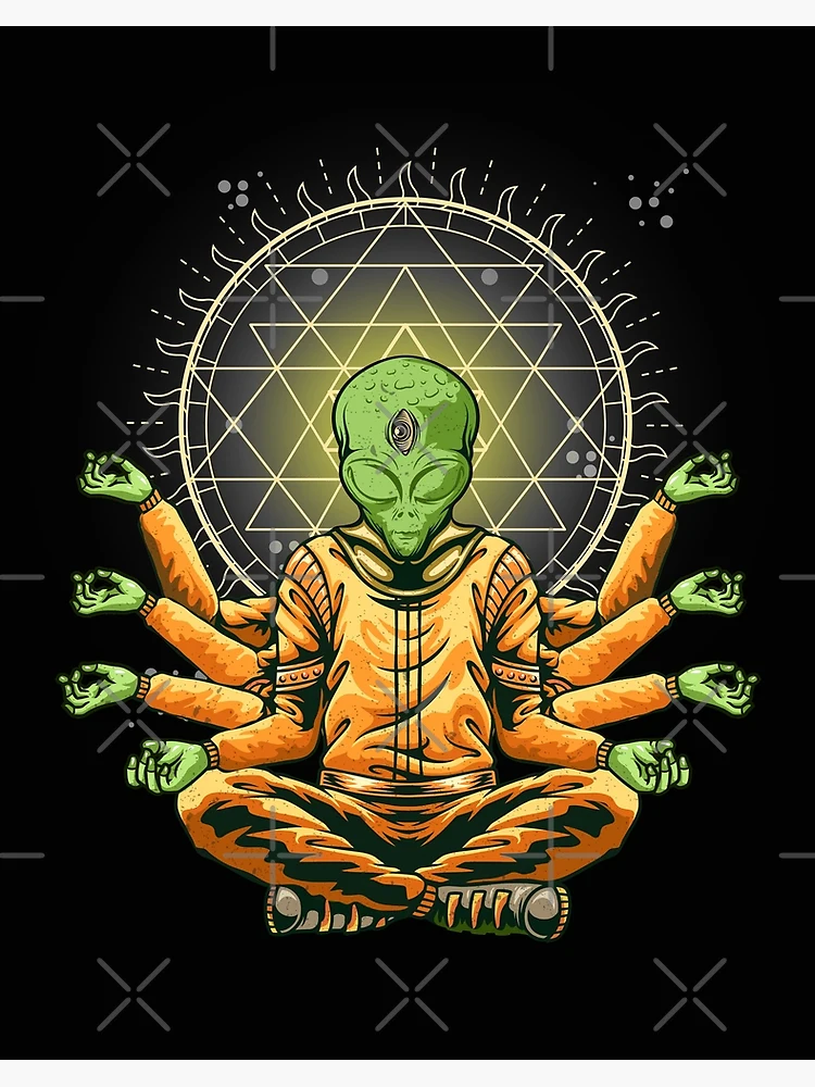 Meditating Alien Yoga Buddha With Sacred Geometry Art Board