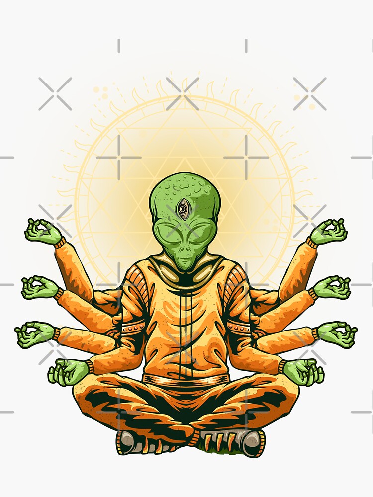 Meditating Alien Yoga Buddha With Sacred Geometry