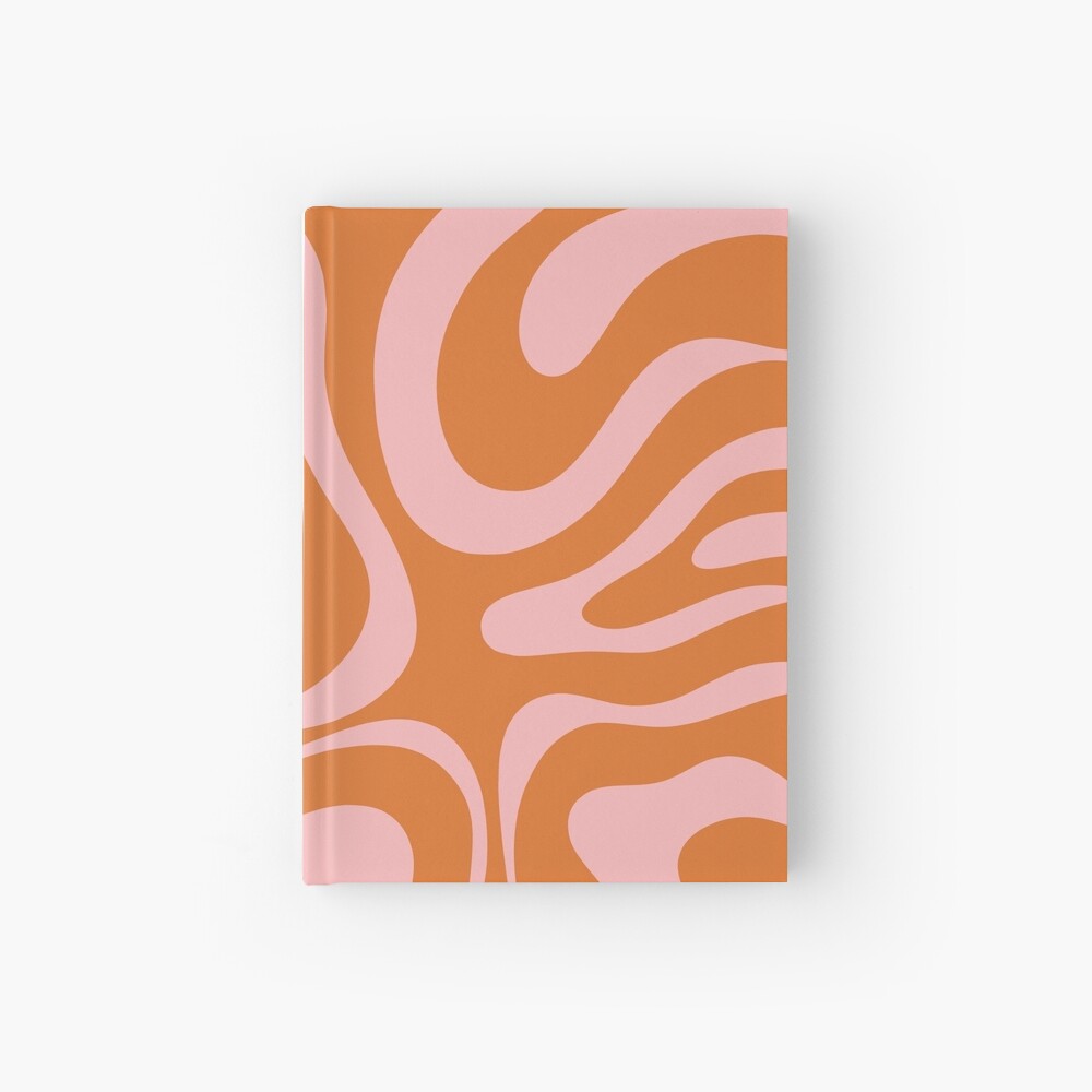 Liquid Swirl Retro Abstract Pattern in Orange and Pink Hardcover Journal