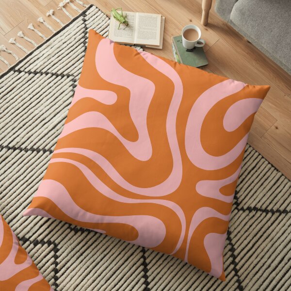 Liquid Swirl Retro Abstract Pattern in Orange and Pink Floor Pillow