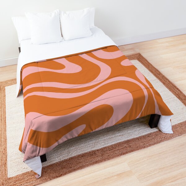 Liquid Swirl Retro Abstract Pattern in Orange and Pink Comforter