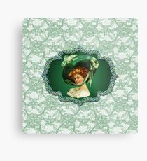 St. Patricks Day Lady Green Frame & Faux Lace Metal Print