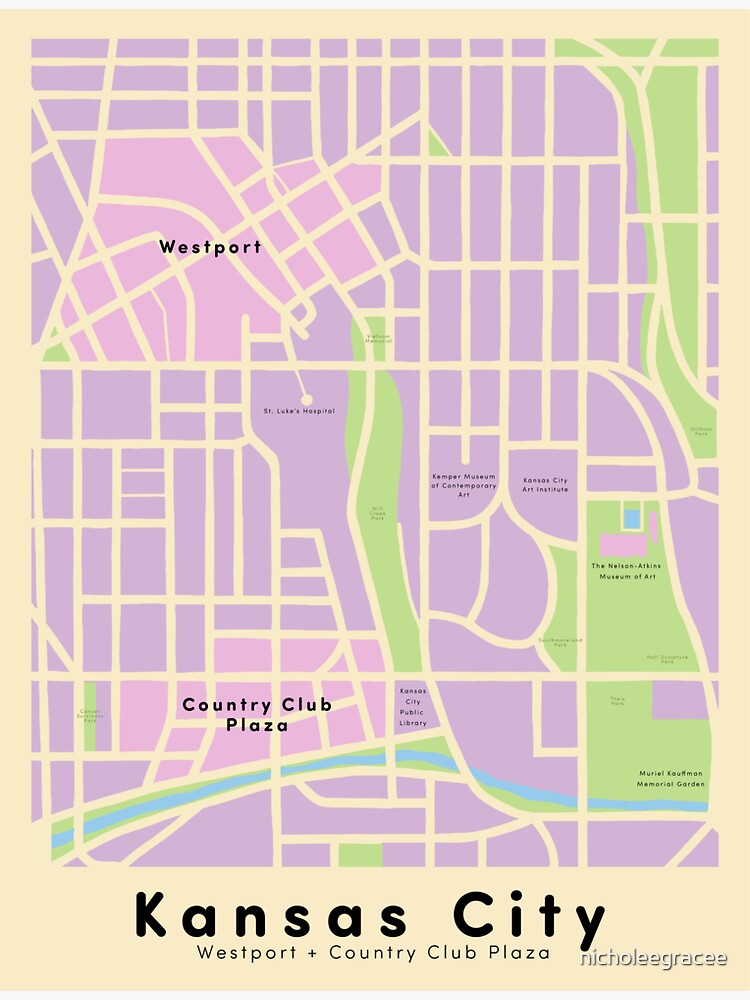 "Kansas City map (Westport and Country Club Plaza)" Sticker for Sale by