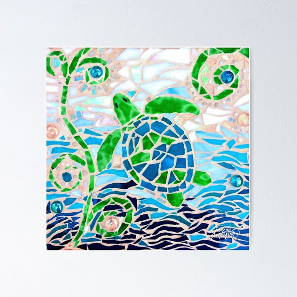 Turtle Mosaic Turquoise Poster