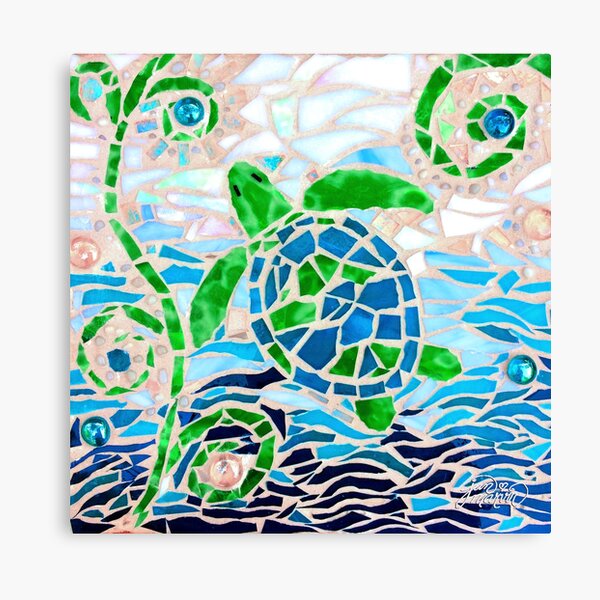 Turtle Mosaic Turquoise Canvas Print