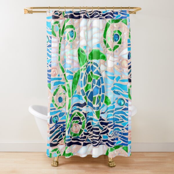 Turtle Mosaic Turquoise Shower Curtain