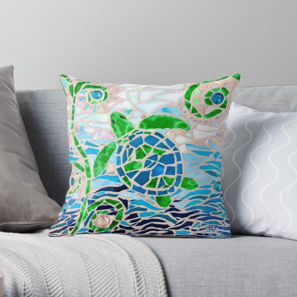 Turtle Mosaic Turquoise Throw Pillow
